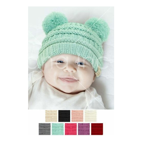 Jinscloset C.C Baby Infant Solid Color Knit Warm Soft Double Pom Beanie SkullHat image {1}