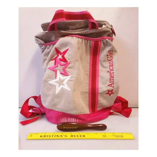 American Girl Child's Curdoroy back pack Purse Bag Pink Stars Embroidered Brush  image {1}