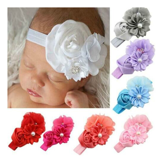 Baby Girls Kids Elastic Multicolor Flower Headband Rhinestone Hair Band Colorful image {1}