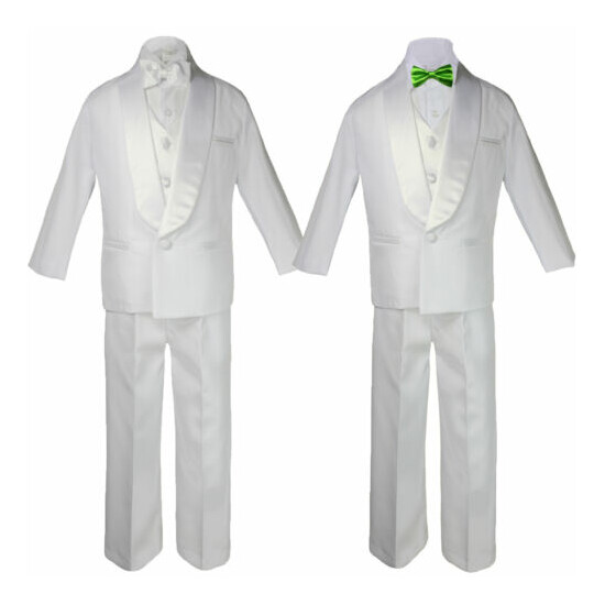 Baby Boy Teen White Shawl Lapel Party Suit to Choose LIME Satin Bow Necktie Vest image {4}