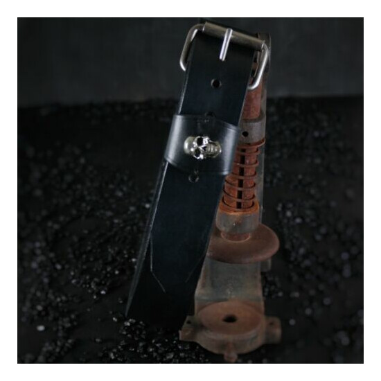 2 inches Wide Leather Belt. Custom SKULL. BLACK  image {3}