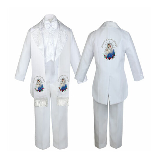Boy Baby Baptism White Tail Tuxedo Color Embroidery Mary Maria Pope Stole Sm-7 image {7}