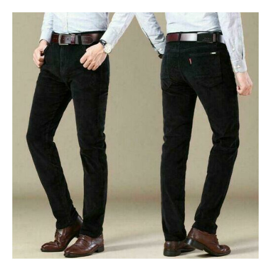 Men's Casual Business Pants Corduroy Straight Stretch Trousers Plain Slim Fit  Thumb {4}
