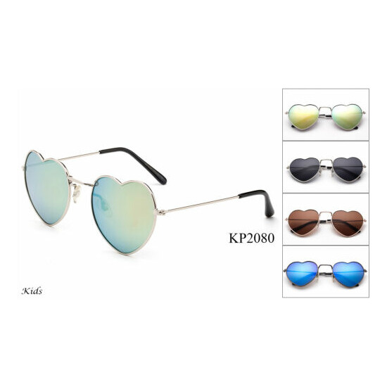 Kids Aviator Sunglasses Classic Youth Metal Frame Heart Shape Lead Free UV 100% image {2}