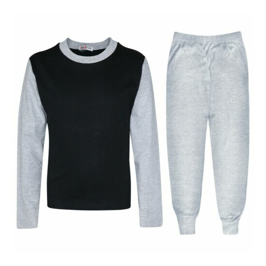 Kids Girls Boys Pjs Contrast Grey Color Plain Stylish Pyjamas Set Age 2-13 Year image {2}