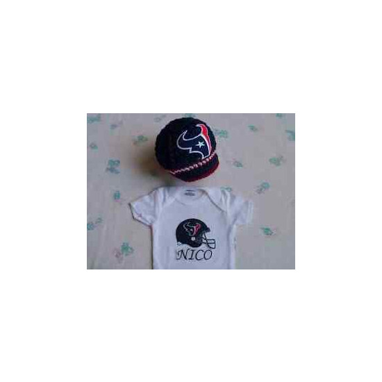 New Handmade Crochet Houston Texans Baby Hat and Personalized Bodysuit  image {1}