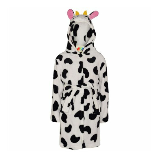 Kids Girls Bathrobe 3D Animal Cow Fleece Dressing Gown Nightwear Loungewear 2-13 image {1}