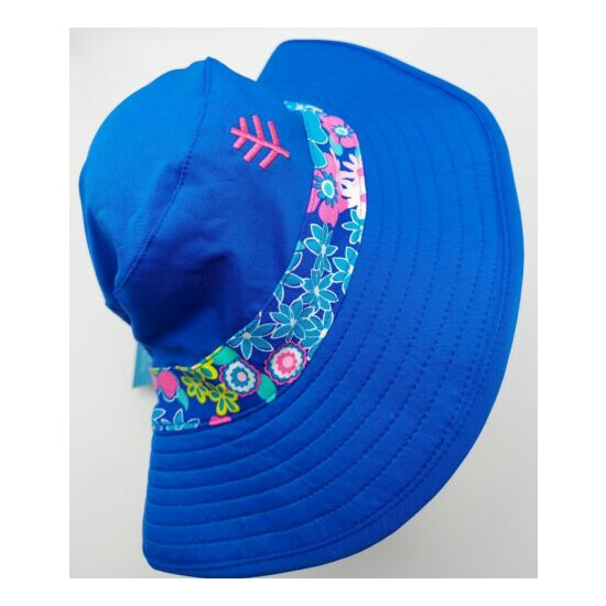 NWT Coolibar Girls Sz S/M Reversible Bucket Hat Blue Floral UPF 50+ Adjustable  image {2}