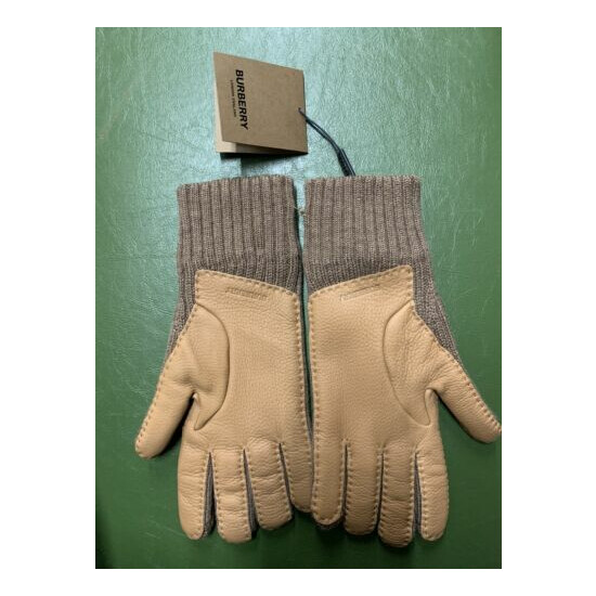 Burberry Merino Wool and Leather Winter Knit Gloves - Brown Made In Italy Large image {2}