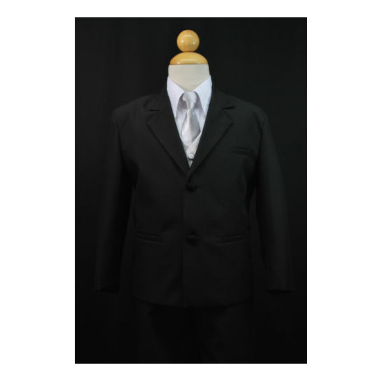 Boy Baby Toddler Kid Teen Formal Wedding Black Silver Suit Tuxedo 5pc Set S-20 image {2}