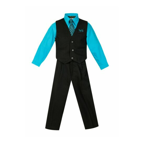 Formal Wedding Boy's PINSTRIPED Vest, Pant Set 5-Piece with Tie, Hanky, Shirt  image {4}