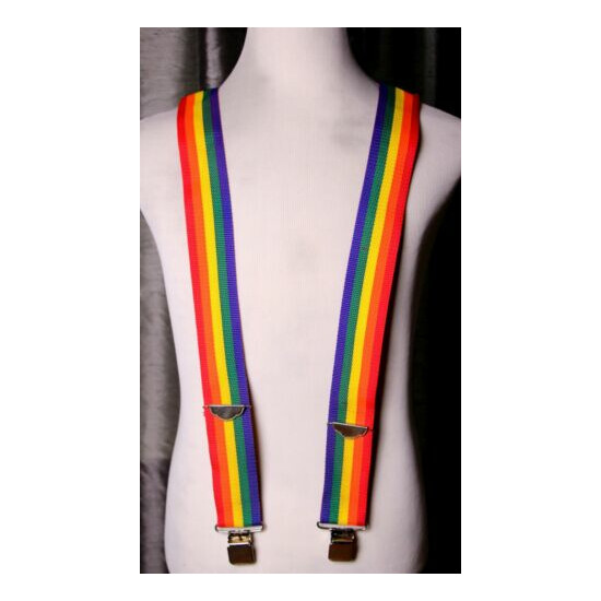 WELCH HEAVY DUTY RAINBOW ELASTIC LEATHER CLIP X-BACK 2"Wd MEN SUSPENDERS (G45 image {1}