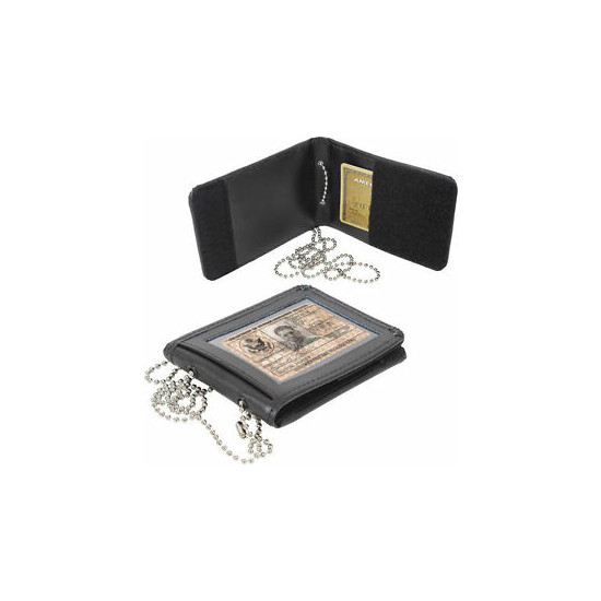 Black Leather Law Enforcement ID Holder With Neck Chain style 1138 image {1}