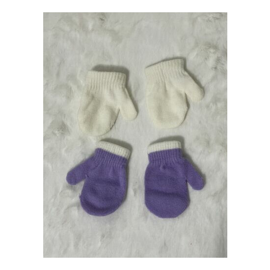 2 Pairs Baby Girls Winter Gloves(3-9M)Soft, fine-knit mittens with ribbed cuffs. image {2}
