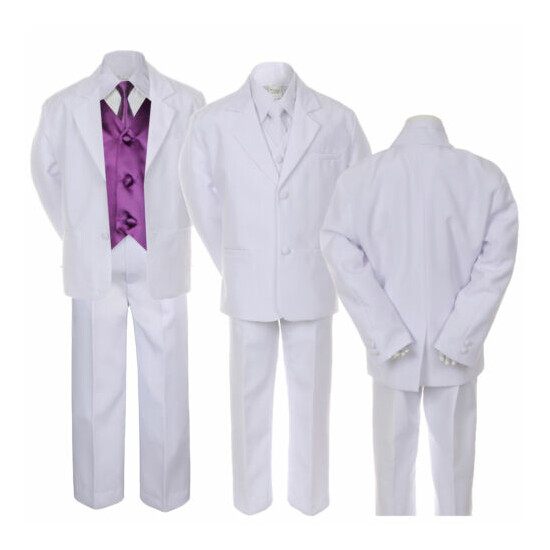 7pc Boy Baby Kid Teen Formal Wedding White Suit Tuxedo Extra Vest Necktie sz S-7 Thumb {4}