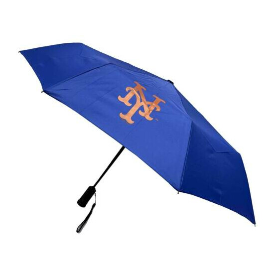 Storm Duds New York Mets 42” Automatic Folding Umbrella With Flashlight – Blue image {1}