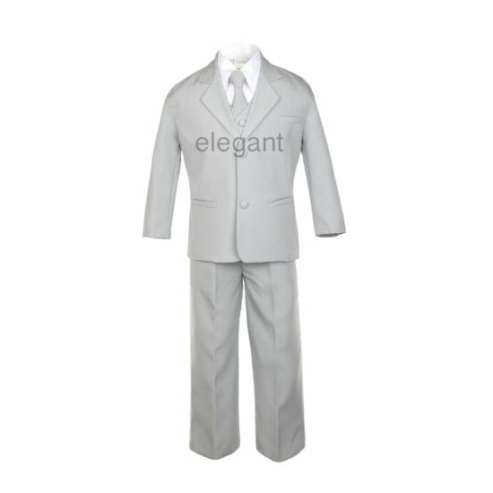 7 PC Vest Tie + Baby Toddler Teen Formal Wedding Party Tuxedo Gray Boy Suit S-20 image {3}