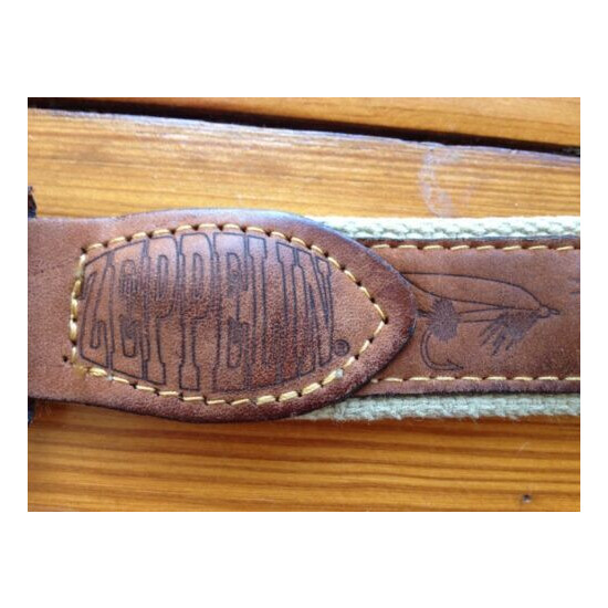 Zepplin Sportsman Mens 34 Leather Belt Embroidered Fish w Brass Buckle USA image {4}