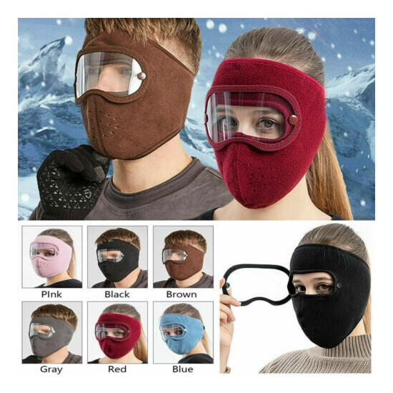 Fleece Warm Winter Balaclava Face Mask With Anti-Fog Goggles Windproof Skull Cap image {1}