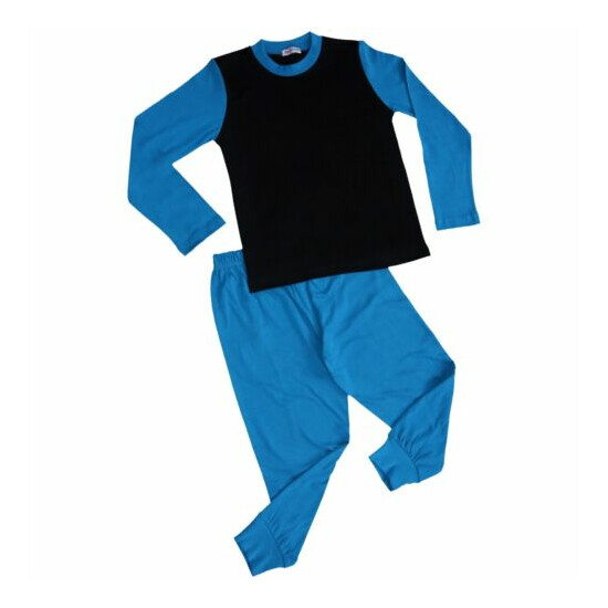 Kids Boys Girls Pjs Contrast Blue Color Plain Stylish Pyjamas Set Age 2-13 Years image {3}