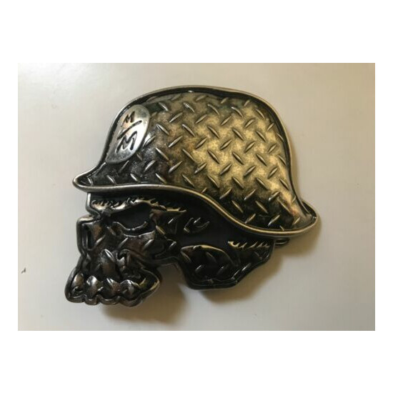 Metal Mulisha ,rare men's solid ,sculpted Skull belt buckle in antique nickel. image {1}