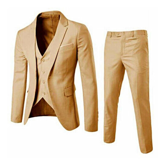 Mens 3-Pieces Suit Notch Lapel One Button Slim Fit Formal Blazer Vest Pants Set image {3}