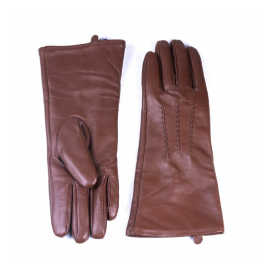 30cm New Men's Real Leather Brown Mid-long Gloves motocycle Winter Warm gloves image {2}