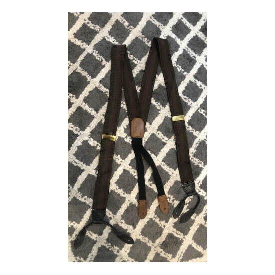 COLE HAAN suspenders in brown/green/ lines pre-owned used Black Leather image {1}