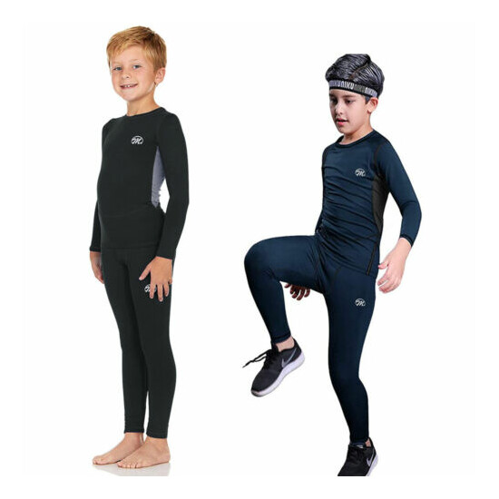 Kids Compression Armour Base layer Top Skin Fit Shirt + Leggings / Pants Set NEW image {4}
