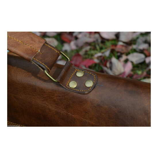 Vintage Goat Leather messenger Real satchel bag genuine Laptop brown briefcase  image {3}