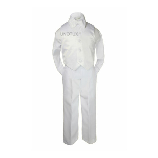 Baby to Teen White Satin Shawl Lapel Suits Tuxedo Coral Satin Bow Necktie Vest image {2}