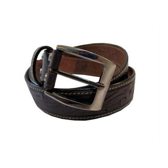 ONE PIECE LEATHER MEN WOMEN BELT BROWN FLORAL TOOLED CASUAL WEAR WORK OFFICE image {2}