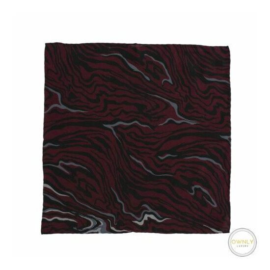 Vitaliano Pancaldi Merlot Grey Black 100% Silk Waves Hand Rolled Pocket Square image {1}