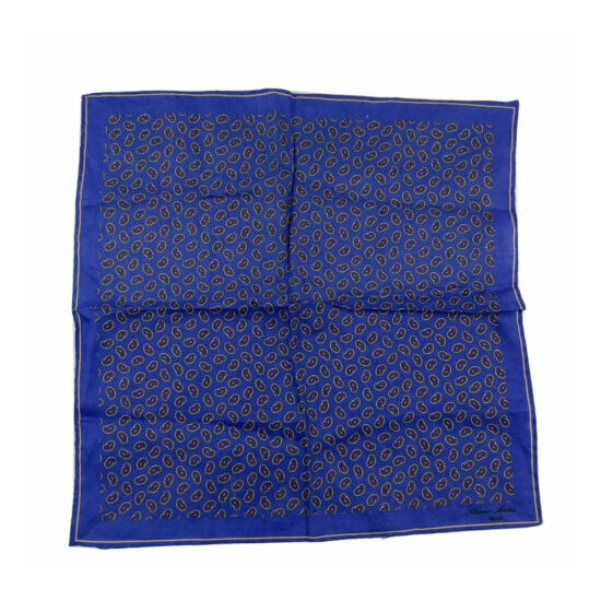 Cesare Attolini Blue Purple Linen Pocket Square Paisley Print NWOT image {1}