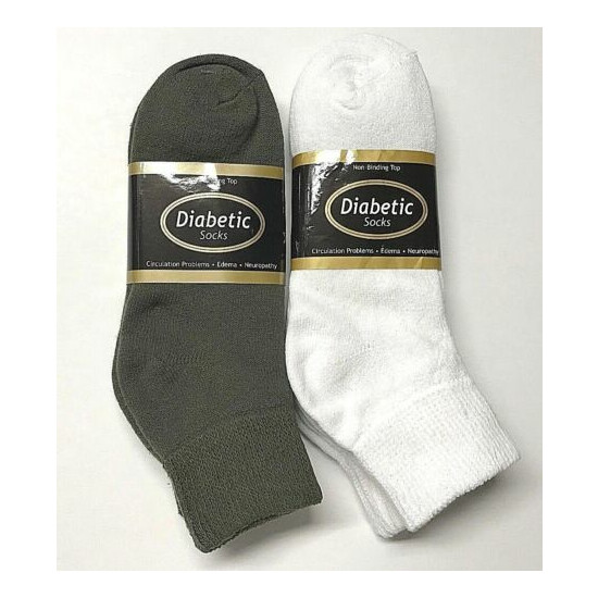6 /12 Pair Non-Binding Top DIABETIC Green & White Ankle Sock Size 10-13. image {1}