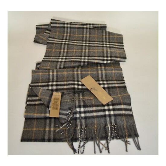  NWT BURBERRY GREY VINTAGE CHECK 100% CASHMERE SCARF image {3}