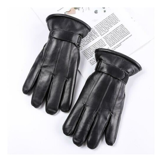 Men Genuine Sheep Leather Gloves Thicken Winter Warm Motorcycle Fleece Gloves image {5}