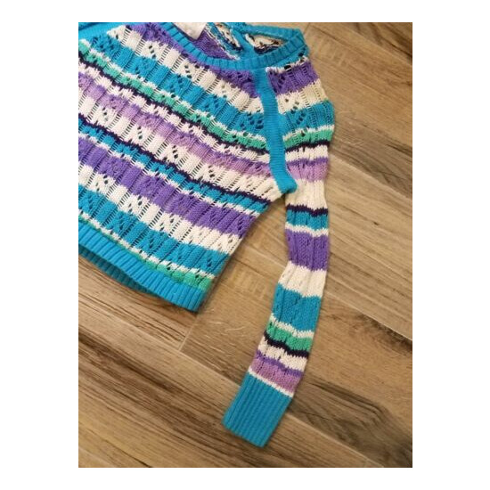 *JUSTICE* Girls Geen Purple Blue Cable Knit Cropped Sweater Size 6 image {2}
