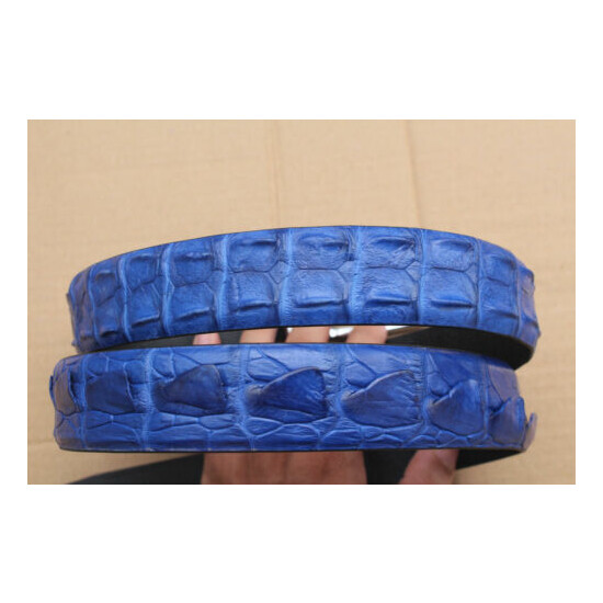 No Jointed Light Blue Real Alligator Crocodile Leather Skin Men's Belt - W 1.5" Thumb {1}