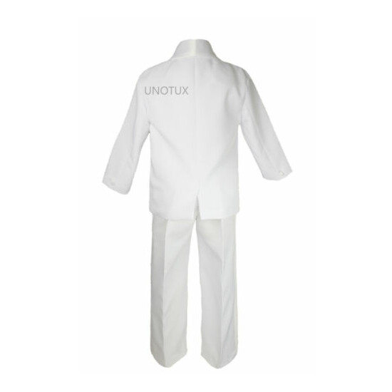 Boys White Satin Shawl Lapel Suits Tuxedo BROWN Satin Bow Necktie Vest Set SM-20 image {3}