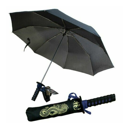 Japanese Ninja Katana Sword Folding Umbrella Red Rainwear Shinobiya image {2}