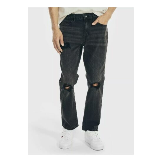 New Nautica Mens Nautica Jeans Co Distressed Straight Fit Black Denim Size 36X32 image {1}