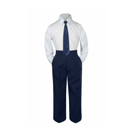 3pc Navy Blue Tie Shirt Suit for Baby Boy Toddler Kid Pants Color by Selection image {4}