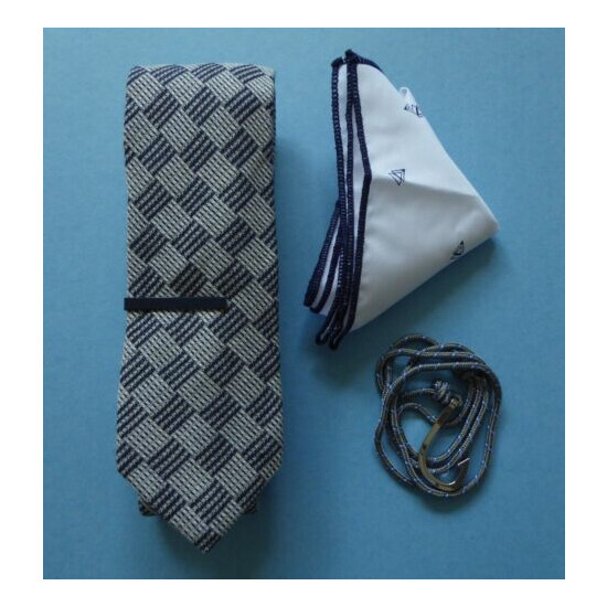 Harrison Blake Blue Block Tie + Pocket Square + Tie Bar + Tropicalia Bracelet  image {1}