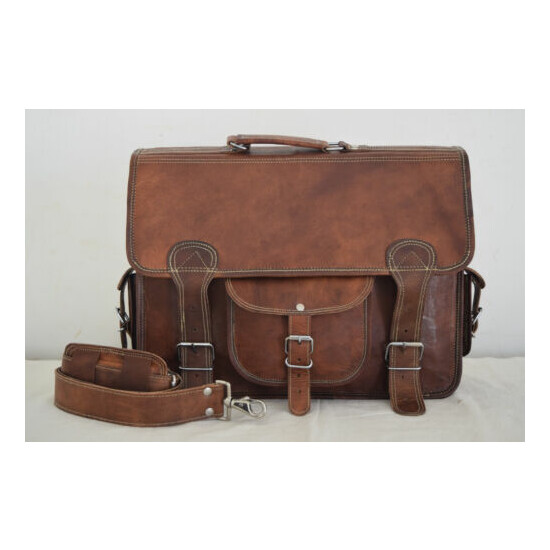 Briefcase Messenger Bag 17 In Laptop Satchel Office Shoulder Bag Vintage Leather image {4}