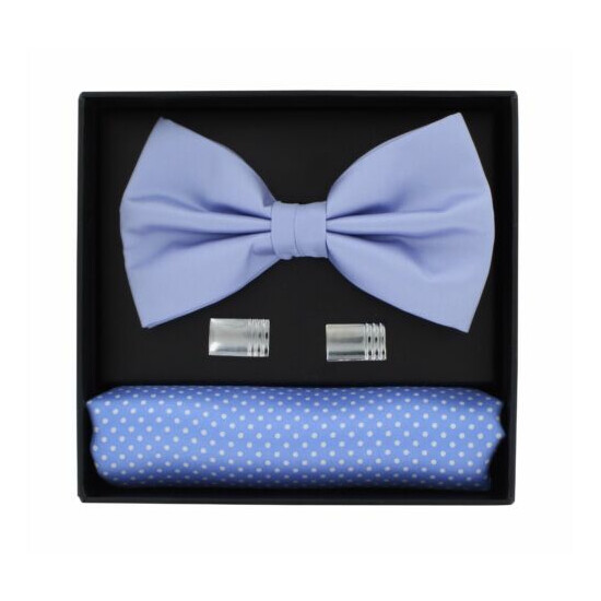 Light Blue Bow Tie, Pin Dot Pocket Square & Cufflink Gift Set image {2}