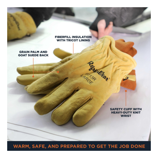 RefrigiWear Warm Fleece Lined Fiberfill Insulated Pigskin Leather Work Gloves image {3}