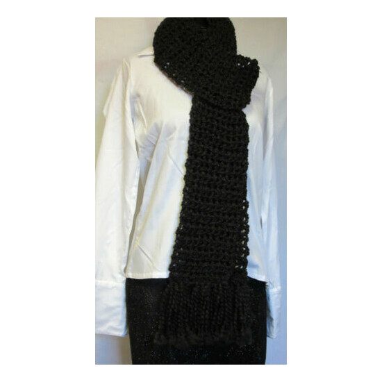 Black Scarf, 104x4.5, Extra Long, Goth, Chunky Handmade Crochet Neckwarmer NWT image {4}