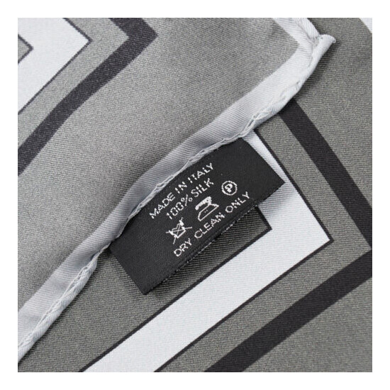 New $190 TOM FORD Gray-Green and Ice Blue Contrast Print Silk Pocket Square image {4}