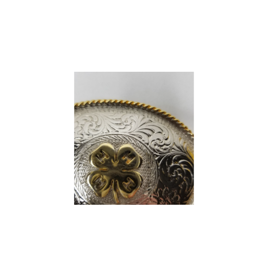 4-H Belt Buckle EUC4 Leaf Clover in Silver & Gold Tones image {4}